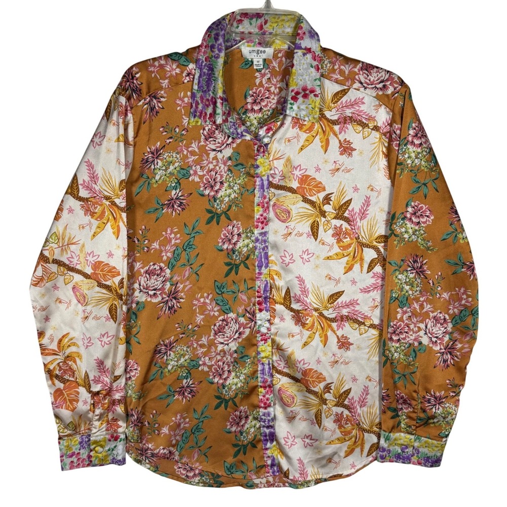 UMGEE Women's Boho Mixed Floral Patchwork Button Down Blouse Multi Color, Med